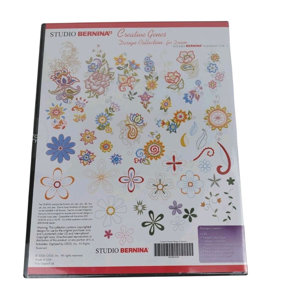 Studio Bernina Creative Genes CD Floral Collection #1 For Denim 2006 New - Picture 2 of 9